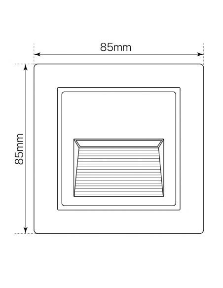 VULCAN-2, baliza LED CUADRADA empotrable para exterior o interior. Medidas exteriores.