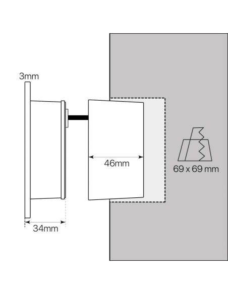 VULCAN-2, baliza LED CUADRADA empotrable para exterior o interior. Medidas de empotrar.