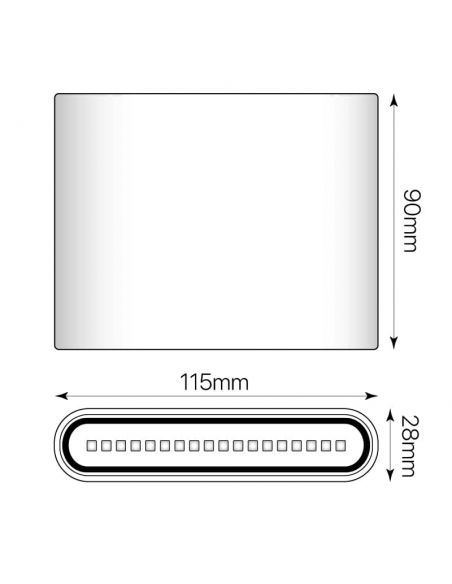 DEMON-1, aplique LED exterior para pared de dos luces. Carcasa en color blanca. Medidas del producto.