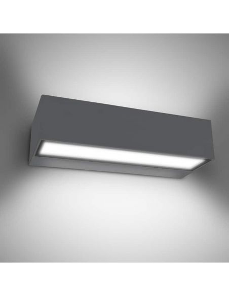Aplique de pared LED, BOSS dos luces, para exterior. Color Antracita. Muestra con iluminación.