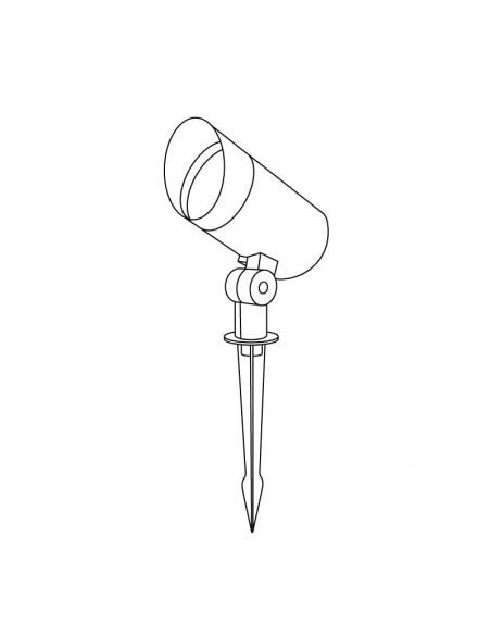 Foco proyector COBRA GU10 con estaca puntiaguda pincho. Dibujo técnico.