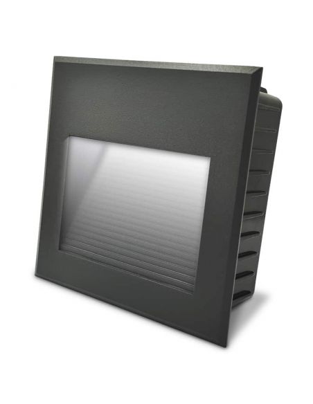 VULCAN-4, baliza LED CUADRADA grande, empotrable para exterior o interior. Modelo en color antracita. LUZ blanca neutra.