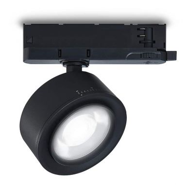 Foco led para carril trifásico, TRACK.30, proyector de 15W, color negro. Luz Blanca neutra.