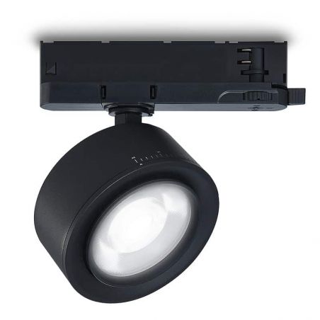 Foco led para carril trifásico, TRACK.30, proyector de 15W, color negro. Luz Blanca neutra.
