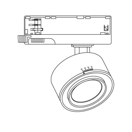 Foco led para carril trifásico, TRACK.30, proyector de 15W, color negro. Dibujo técnico.