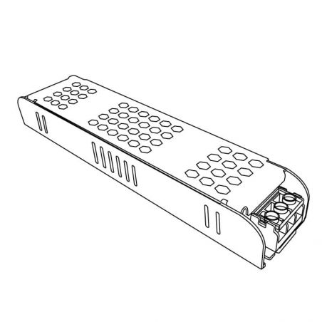 Transformador para tiras LED de 24V. Driver con protección IP20 y potencia 150W. Dibujo técnico.