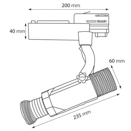 Foco PROYECTOR LED de logotipos, modelo GOGO.3. Para Carril trifásico. Dibujo técnico.