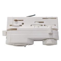Conector y adaptador para carril trifásico de luminarias y lámparas convencionales. Color blanco.