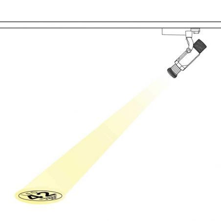 Foco PROYECTOR LED de logotipos, modelo GOGO.3. Para Carril trifásico. Dibujo técnico de proyección.