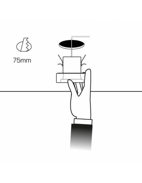 Aro empotrable de CRISTAL redondo, para bombillas GU10. Dibujo técnico colocación en techo.