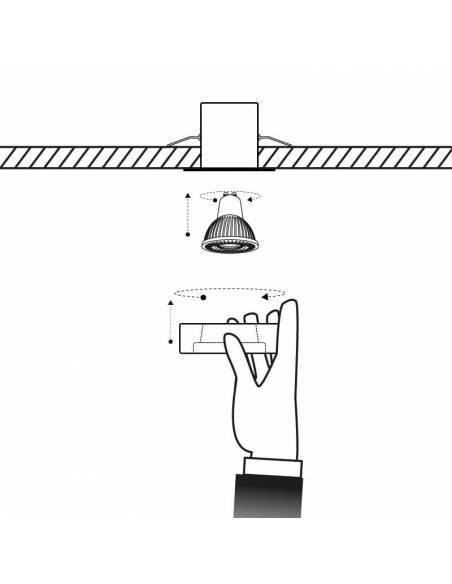 Aro empotrable de CRISTAL cuadrado, para bombillas GU10. Dibujo técnico despiece.