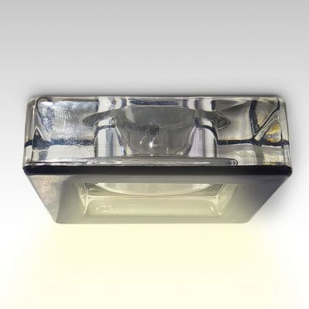 Aro empotrable de CRISTAL cuadrado, para bombillas GU10. Aro empotrado en techo con luz.