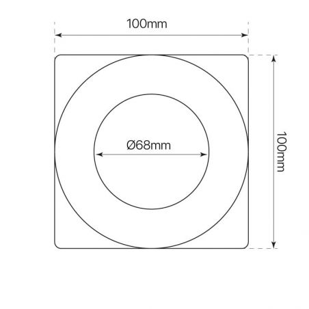 Aro empotrable de CRISTAL cuadrado, para bombillas GU10. Dibujo técnico, medidas frontales.
