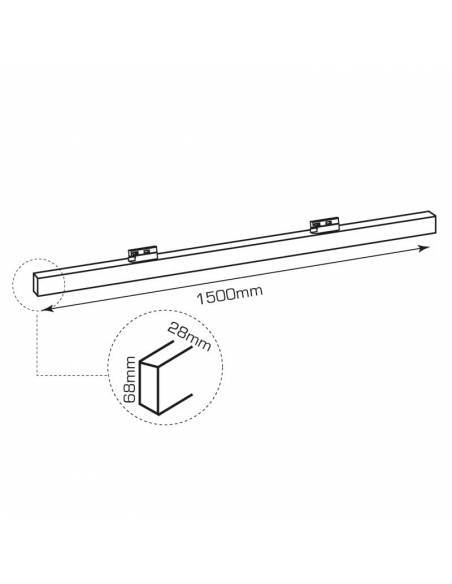 Luminaria LED lineal OFFICE TRACK de 60W, color negro, para carril universal. Dibujo técnico.